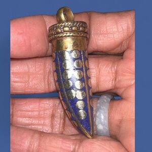 Tibet Brass and Lapis Horn Pendant